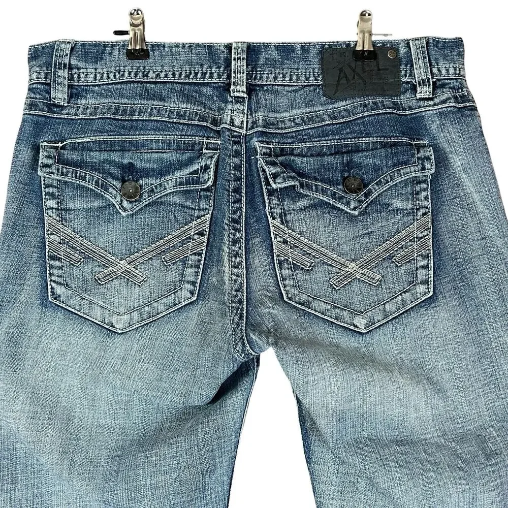 Axel Men Jeans Size 34 X 30 Light Blue Stone Wash Bootcut Mid Rise Western Denim